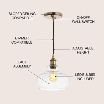 Wyatt 9.5" Adjustable Drop Pharmacy Metal/Glass LED Pendant - JONATHAN Y